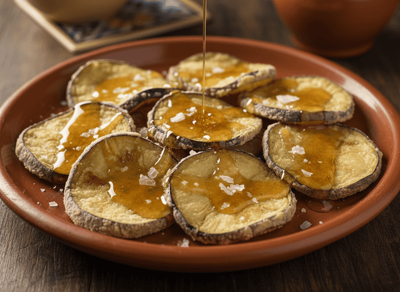 Berenjenas Fritas with Honey Drizzle (Crispy Fried Eggplant)
