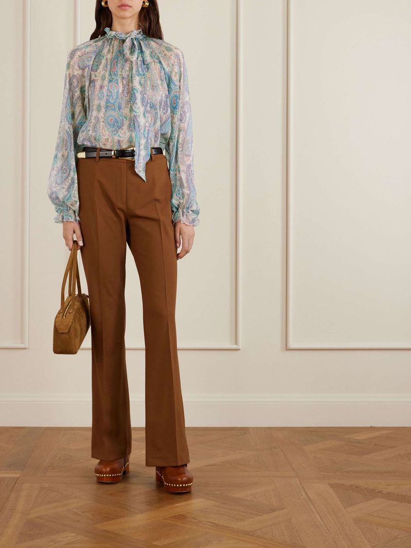 Etro Pussy-Bow Ruffled Printed Silk-Crepon Blouse