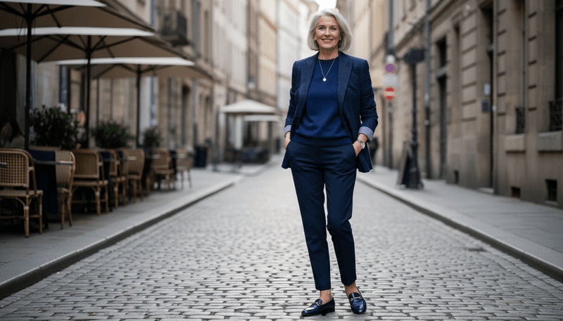 Fine-Gauge Sweater + Ankle Pant + Jacket in Navy