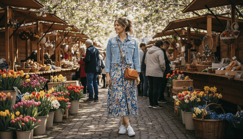 Floral Midi Dress + Denim Jacket
