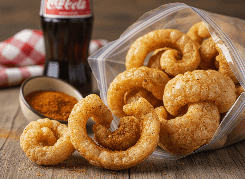 Deep-Fried Pork Rinds with Added MSG and Flavor Dust