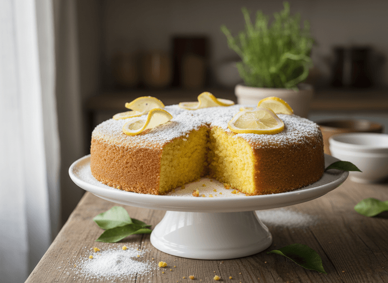 Lemon Olive Oil Polenta Cake (Lightly Sweetened, Small Slice)