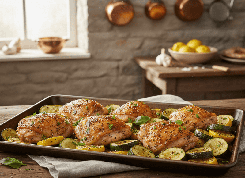 Chicken Thigh Tray Bake with Zucchini and Olive Oil