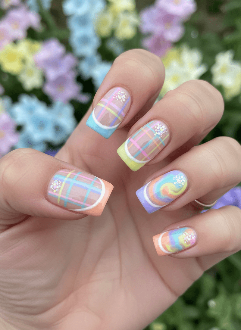 Pastel Pattern Play – Plaids, Mixed Tips, and Cheerful Hues