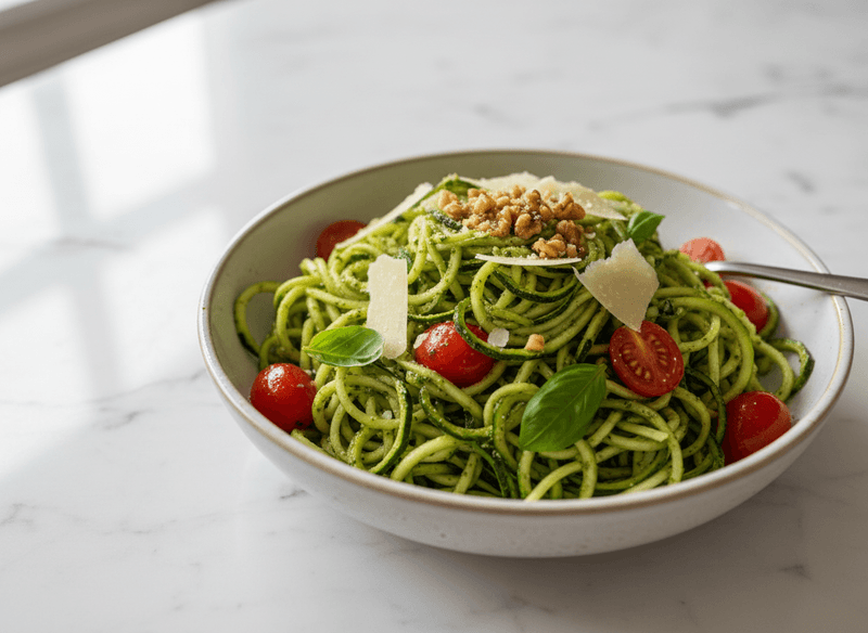Zucchini Noodles with Walnut-Basil Pesto