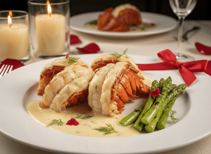 Lobster Tails with Vanilla-Kissed Beurre Blanc and Roasted Asparagus