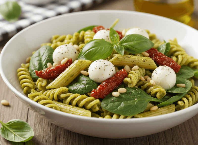 Pesto Pasta Salad with Mozzarella & Spinach