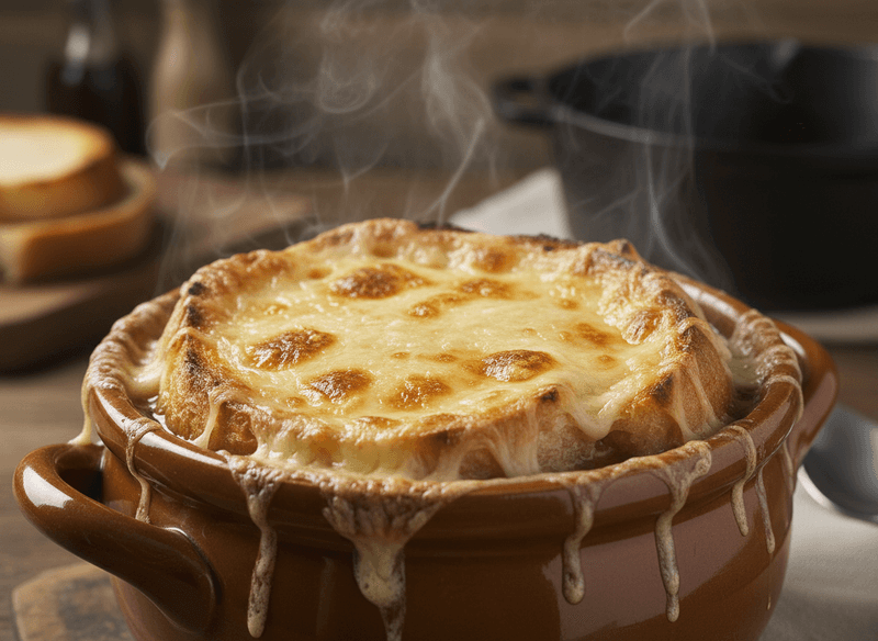 Slow-Simmered French Onion with Gruyère Crust