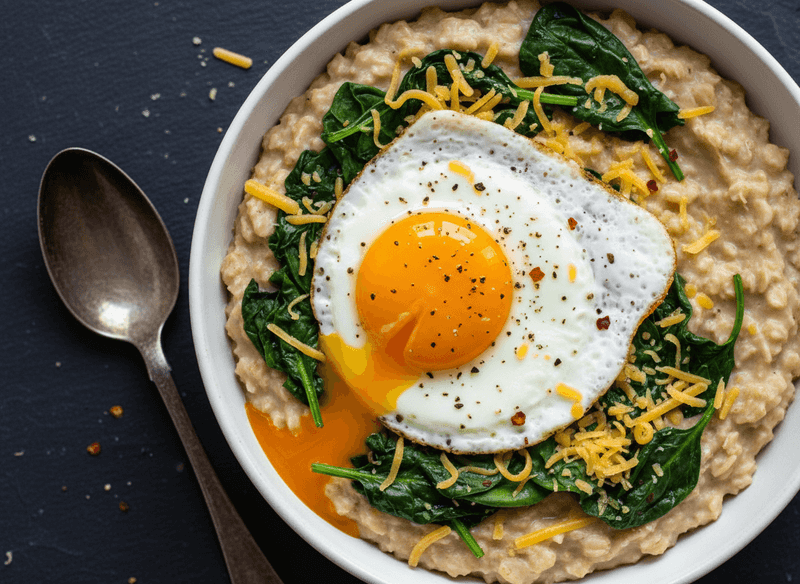 Savory Oatmeal with Eggs & Spinach
