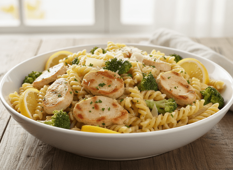 Lightened-Up Lemon Broccoli Chicken Pasta