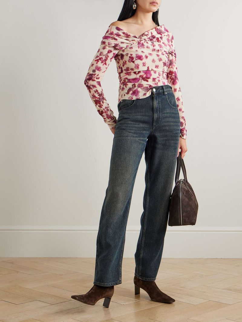 Isabel Marant Danka Off-the-Shoulder Draped Silk Top
