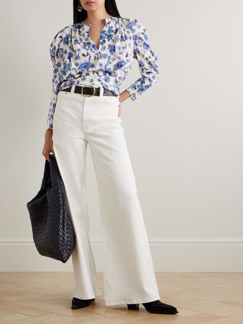 Isabel Marant Zarga Pleated Floral-Print Silk-Blend Blouse