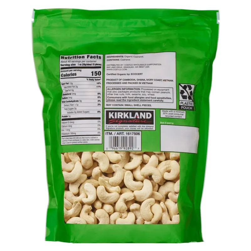 Kirkland Signature Organic Whole Unsalted Cashews