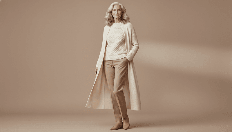 Knit + Straight-Leg Trouser + Long Cardigan in Ivory
