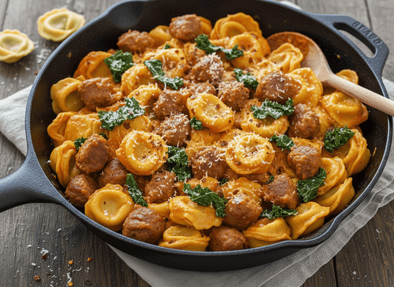 Creamy Tomato Tortellini with Sausage & Kale