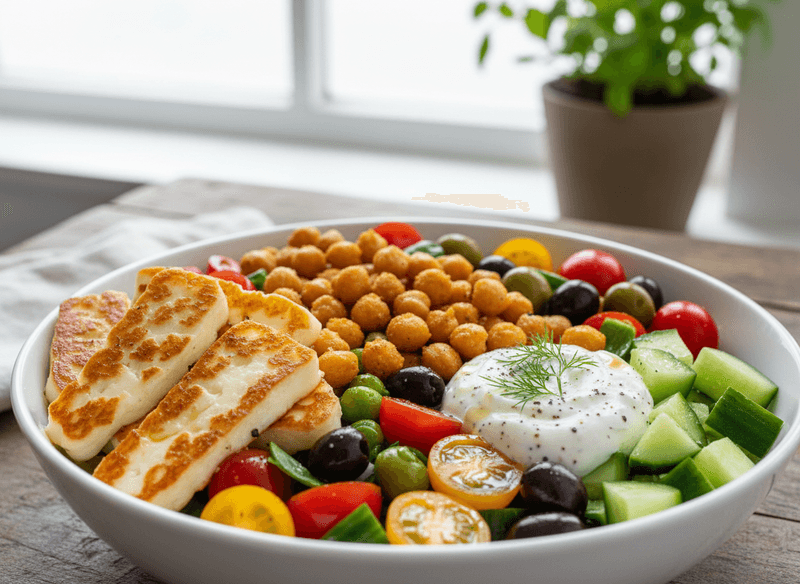 Mediterranean Chickpea & Halloumi Bowls