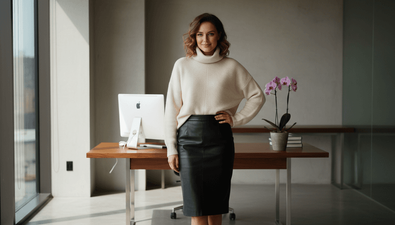 Leather Pencil Skirt + Soft Cashmere Top