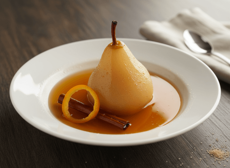 Poached Pears in Vanilla and Orange Zest