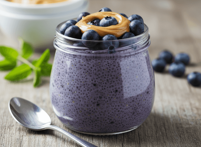 High-Protein Blueberry & Peanut Butter Chia Pudding