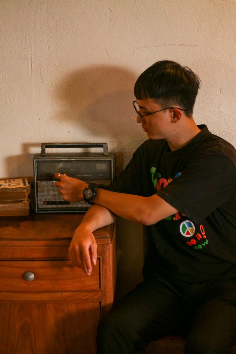 Listening to the radio and waiting for songs