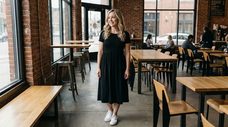 Little Black Dress with Casual Shoes