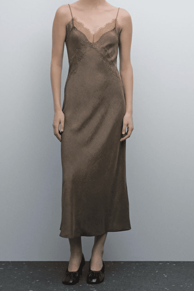 Massimo Dutti Satin Camisole Midi Dress