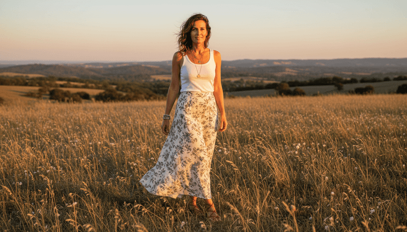 Maxi Skirt + Flat Sandals + Simple Tank