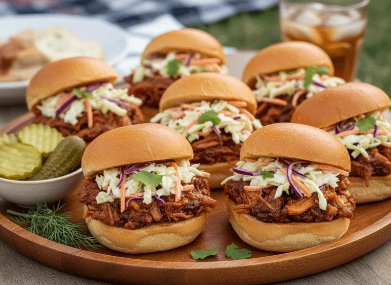 BBQ Pulled Chicken Sliders with Crunchy Slaw
