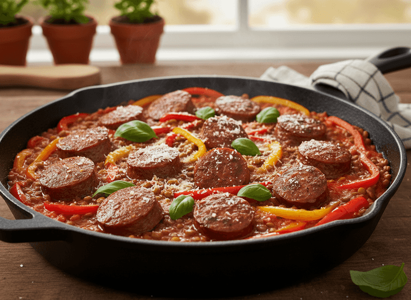 Italian Sausage, Peppers & Lentil Skillet