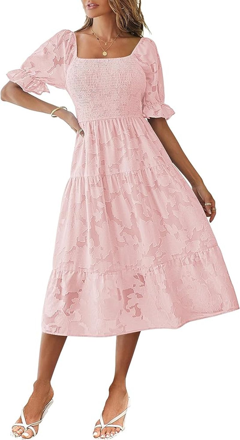 Merokeety Puff-Sleeve Midi Dress