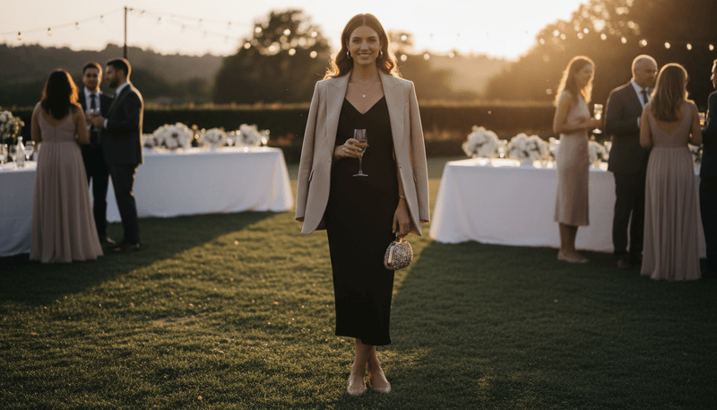 Midi Dress + Tailored Blazer + Pointed Flats