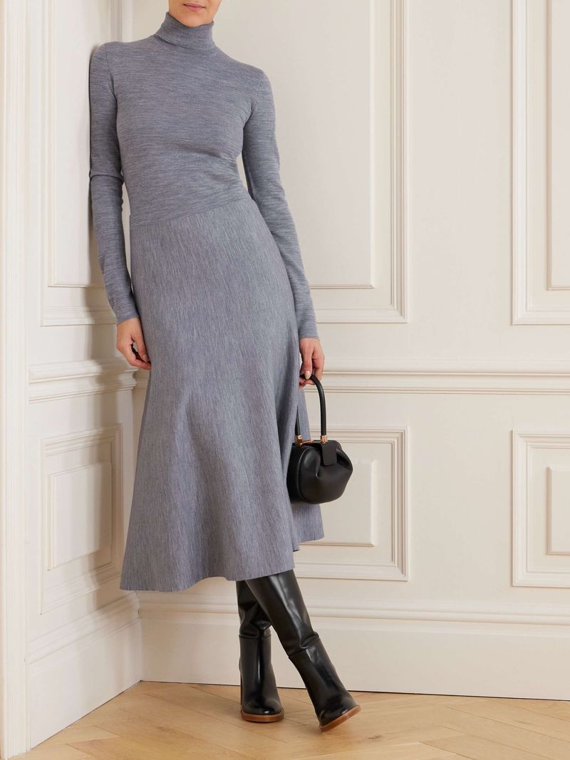 Midi Skirt with a Fitted Turtleneck