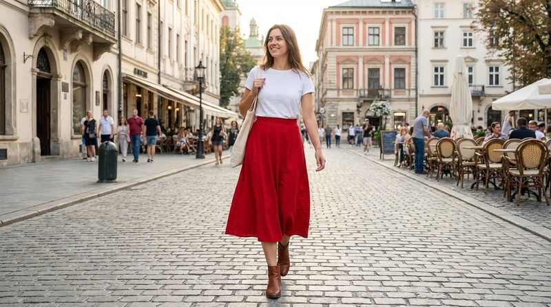 Midi Skirt with a Tucked-In Tee