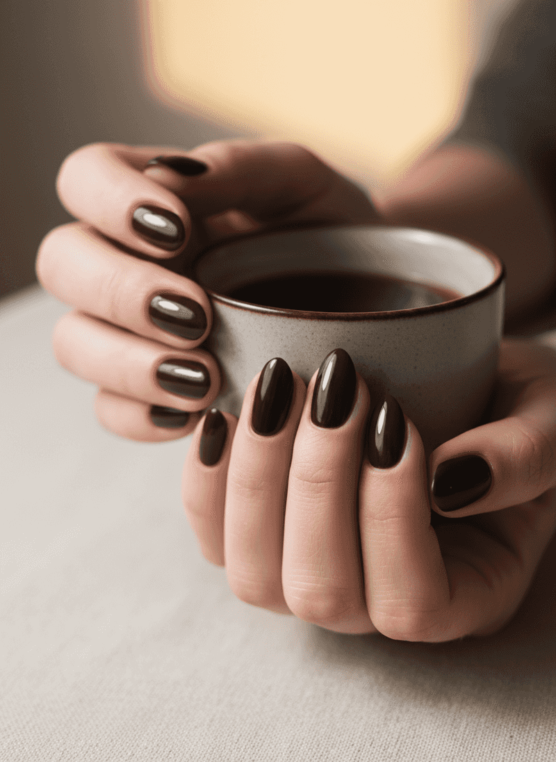Espresso Brown Minimalist Nails