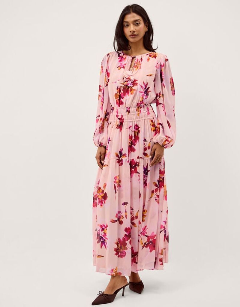 Monsoon 'Mabel' Long Sleeve Floral Maxi Dress Pink