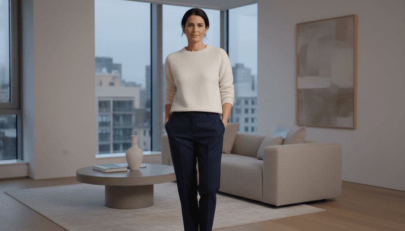 Navy Tailored Trousers + Cream Sweater