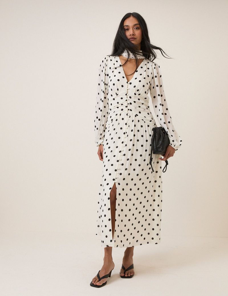 Nobody's Child White Polka Dot Luna Midi Dress