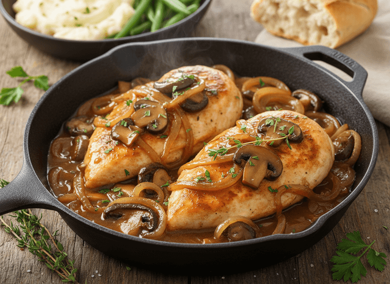Smothered Chicken with Mushrooms and Onions