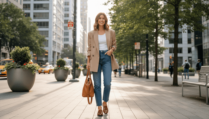 Oversized Blazer + Fitted Tank + Straight-Leg Jeans + Sleek Loafers