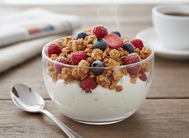 Greek Yogurt with Granola and Frozen Berries