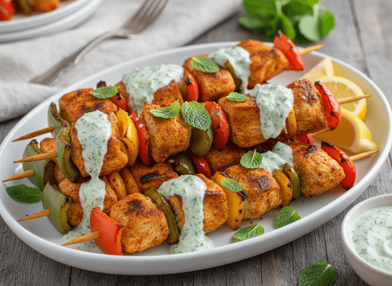 Harissa Yogurt Chicken Skewers