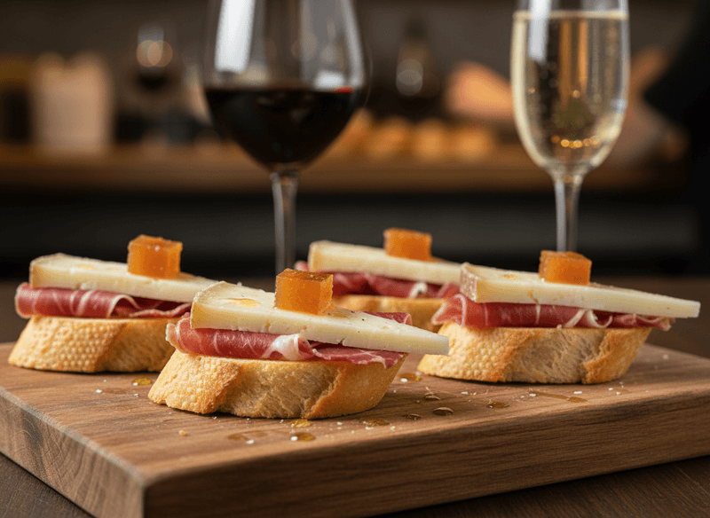 Jamón Serrano & Manchego Crostini with Quince Paste