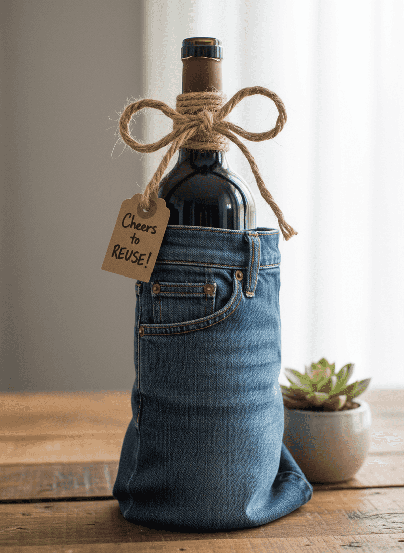 Denim Wine Bottle Gift Wrap