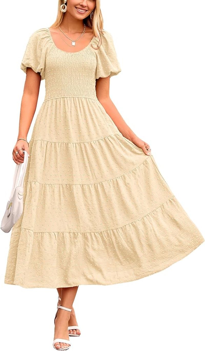 Prettygarden Puff-Sleeve Midi Dress