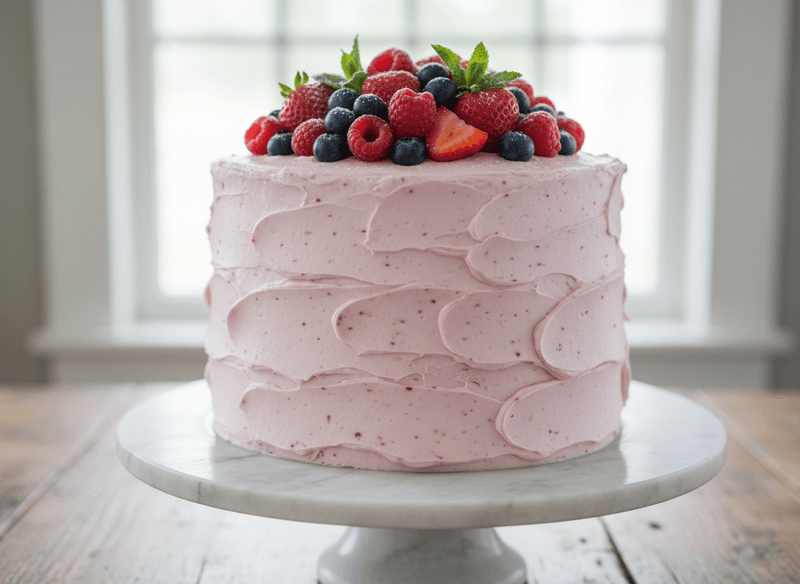 White Cake with Berry Swiss Meringue Buttercream