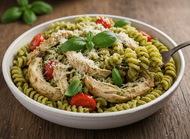 Creamy Pesto Pasta with Rotisserie Chicken