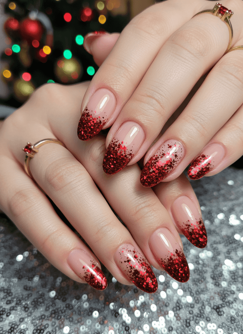 Glitter-Red French Tips