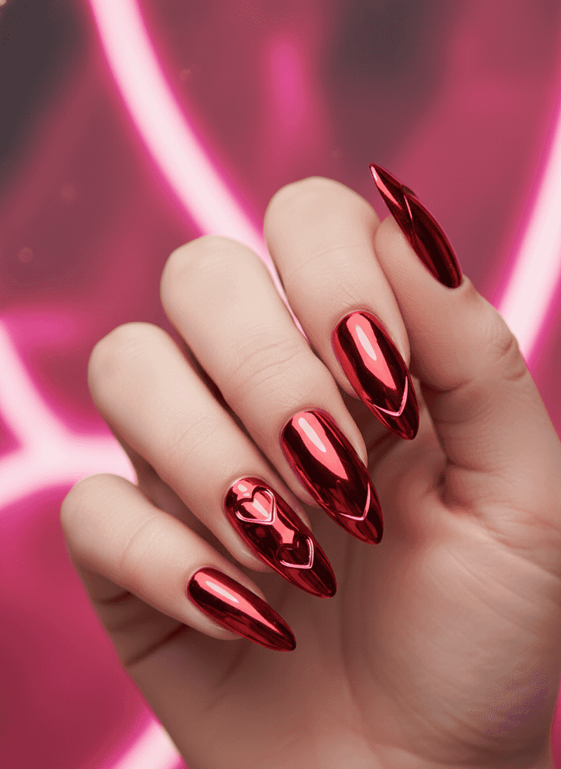 Chrome Red French Tips