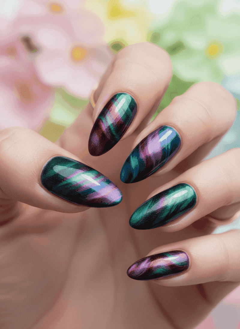 Cat-Eye Swirl Nails – Magnetic Polish Magic