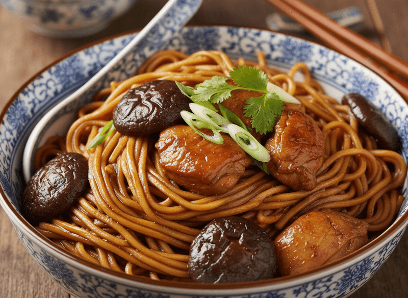 Chicken and Shiitake Braised Yi Mein